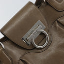 Salvatore Ferragamo Gancini Hand Bag Leather Brown Silver Auth 154678-18