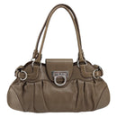 Salvatore Ferragamo Gancini Hand Bag Leather Brown Silver Auth 154678-13