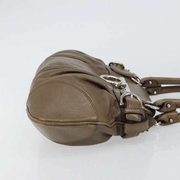 Salvatore Ferragamo Gancini Hand Bag Leather Brown Silver Auth 154678