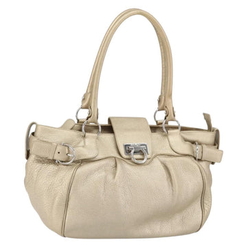 Salvatore Ferragamo Gancini Hand Bag Leather Gold Auth 154680