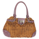 Salvatore Ferragamo Gancini Hand Bag Rattan Beige Silver Auth 154682A-1