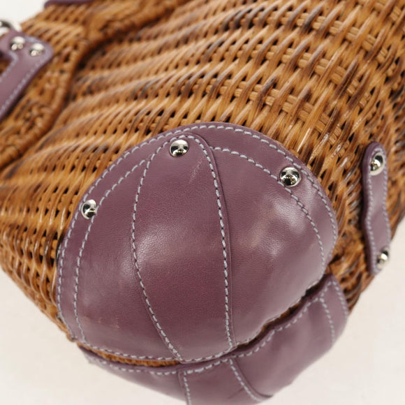 Salvatore Ferragamo Gancini Hand Bag Rattan Beige Silver Auth 154682A