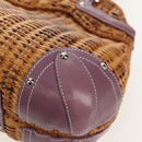 Salvatore Ferragamo Gancini Hand Bag Rattan Beige Silver Auth 154682A-17