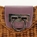 Salvatore Ferragamo Gancini Hand Bag Rattan Beige Silver Auth 154682A-18