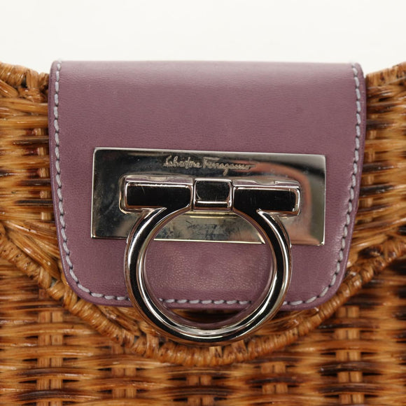 Salvatore Ferragamo Gancini Handtas Rattan Beige Zilver Auth 154682V