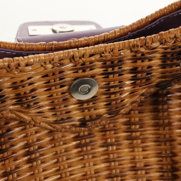 Salvatore Ferragamo Gancini Handtas Rattan Beige Zilver Auth 154682V