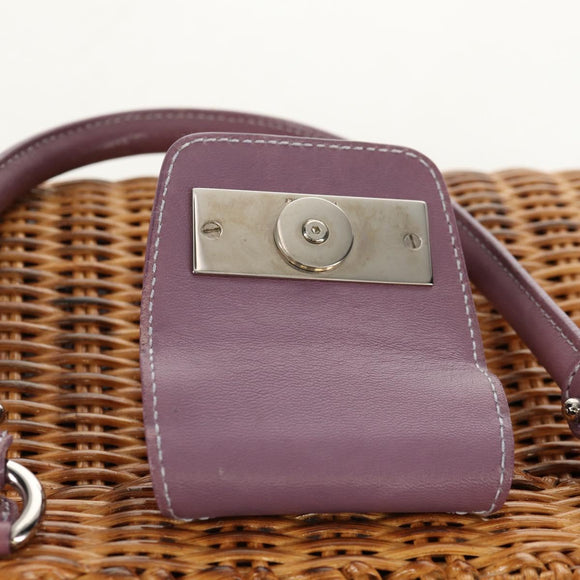 Salvatore Ferragamo Gancini Hand Bag Rattan Beige Silver Auth 154682A