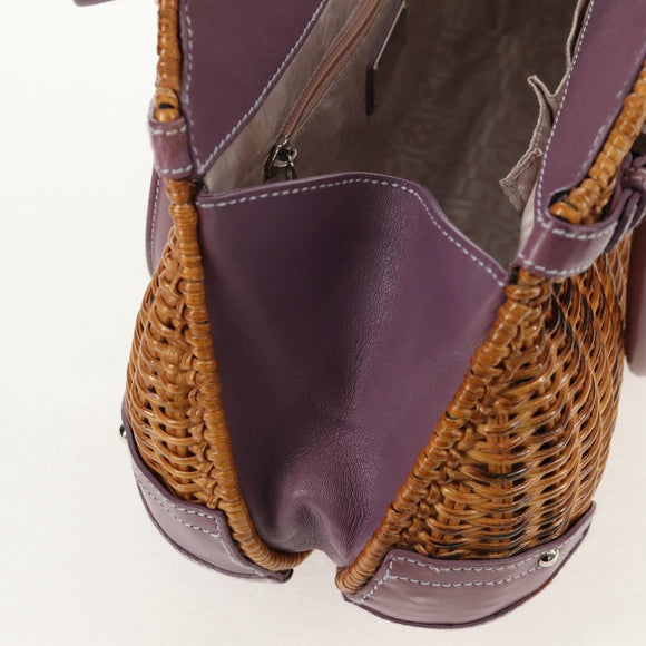 Salvatore Ferragamo Gancini Hand Bag Rattan Beige Silver Auth 154682A