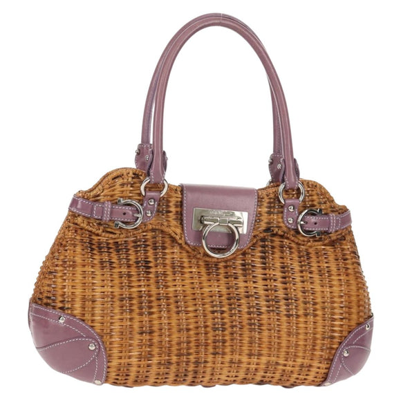 Salvatore Ferragamo Gancini Handtas Rattan Beige Zilver Auth 154682V