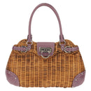 Salvatore Ferragamo Gancini Hand Bag Rattan Beige Silver Auth 154682A-13