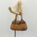 Salvatore Ferragamo Gancini Hand Bag Rattan Beige Silver Auth 154682A-28