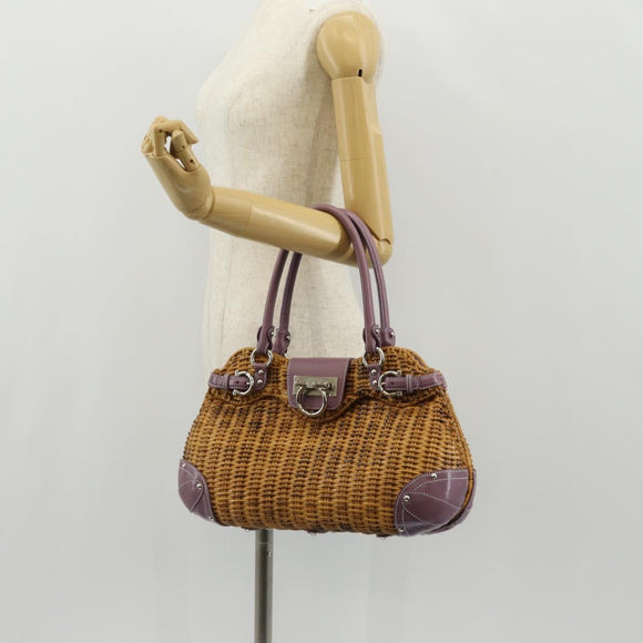Salvatore Ferragamo Gancini Handtas Rattan Beige Zilver Auth 154682V