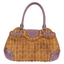 Salvatore Ferragamo Gancini Hand Bag Rattan Beige Silver Auth 154682A-2