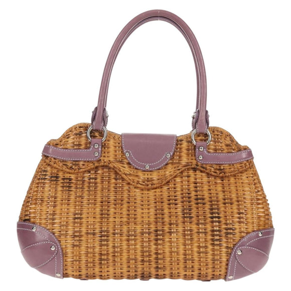 Salvatore Ferragamo Gancini Handtas Rattan Beige Zilver Auth 154682V
