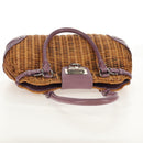 Salvatore Ferragamo Gancini Hand Bag Rattan Beige Silver Auth 154682A-6