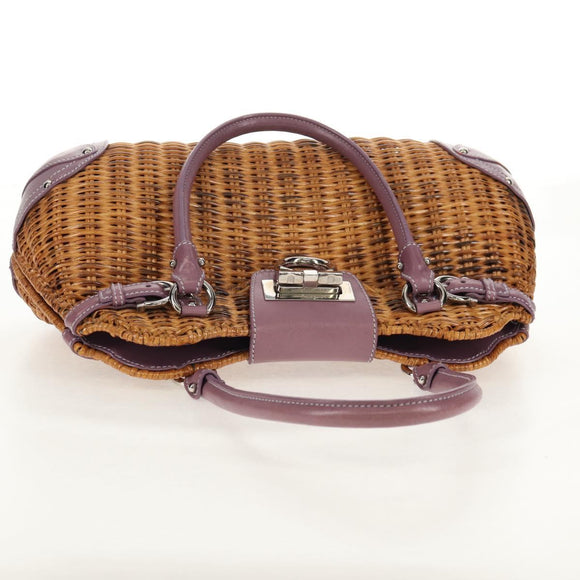 Salvatore Ferragamo Gancini Handtas Rattan Beige Zilver Auth 154682V