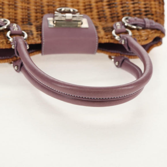 Salvatore Ferragamo Gancini Handtas Rattan Beige Zilver Auth 154682V