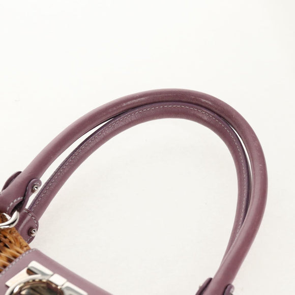 Salvatore Ferragamo Gancini Handtas Rattan Beige Zilver Auth 154682V