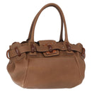 Salvatore Ferragamo Hand Bag Leather Brown Silver Auth 154683-1