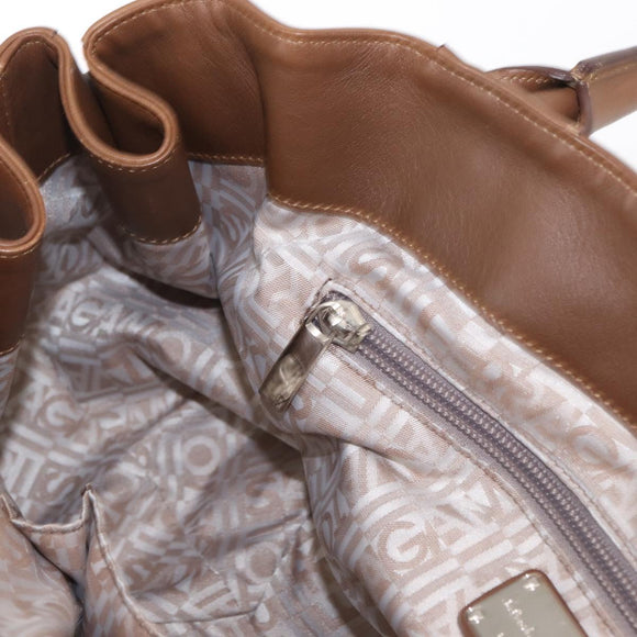 Salvatore Ferragamo Hand Bag Leather Brown Silver Auth 154683