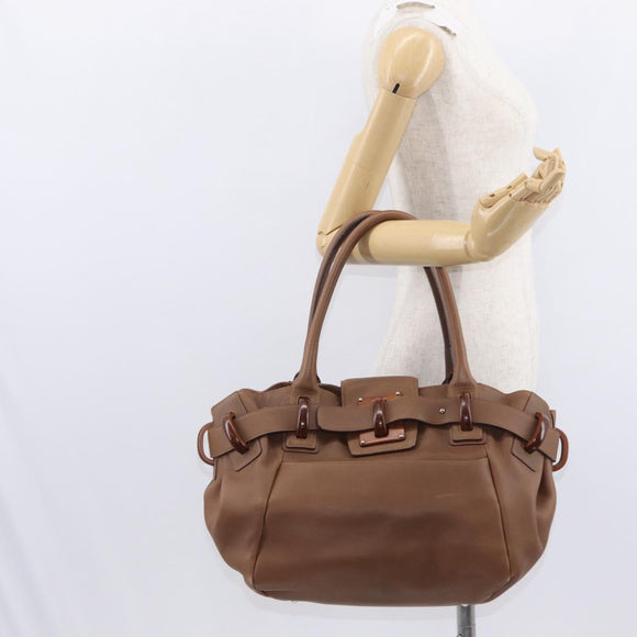 Salvatore Ferragamo Hand Bag Leather Brown Silver Auth 154683