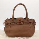 Salvatore Ferragamo Hand Bag Leather Brown Silver Auth 154683-23