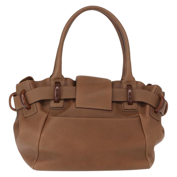 Salvatore Ferragamo Hand Bag Leather Brown Silver Auth 154683