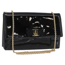 Salvatore Ferragamo Vala Chain Shoulder Bag Enamel Black Gold Auth 154685-1