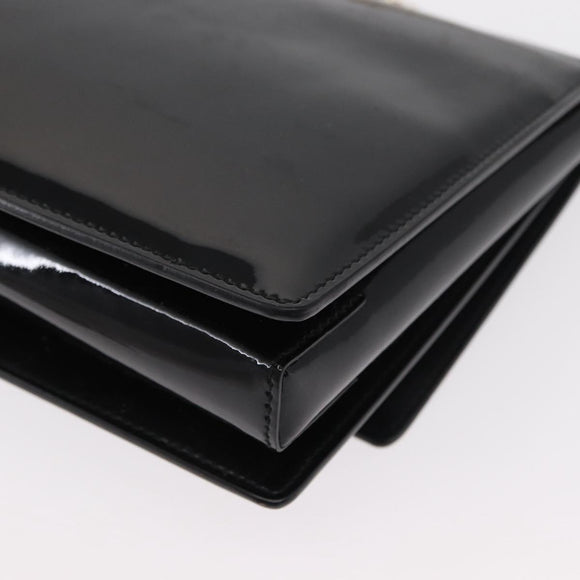 Salvatore Ferragamo Vala Chain Shoulder Bag Enamel Black Gold Auth 154685