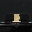 Salvatore Ferragamo Vala Chain Shoulder Bag Enamel Black Gold Auth 154685-14