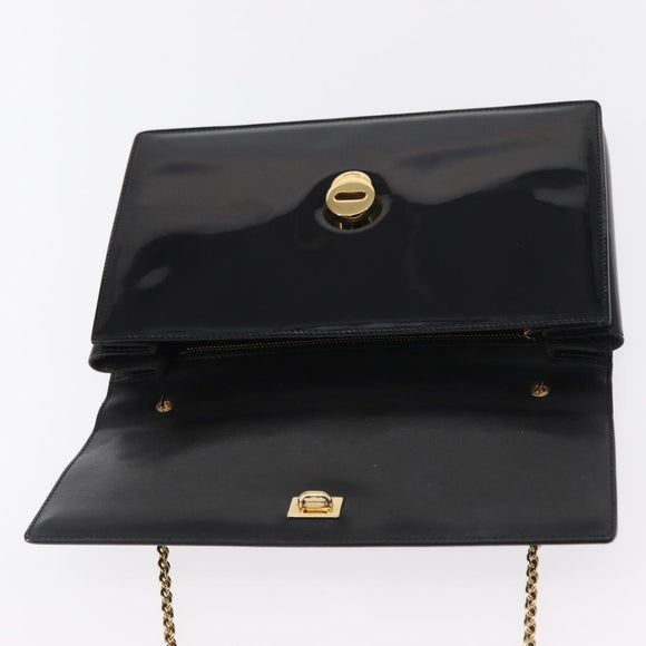 Salvatore Ferragamo Vala Chain Shoulder Bag Enamel Black Gold Auth 154685