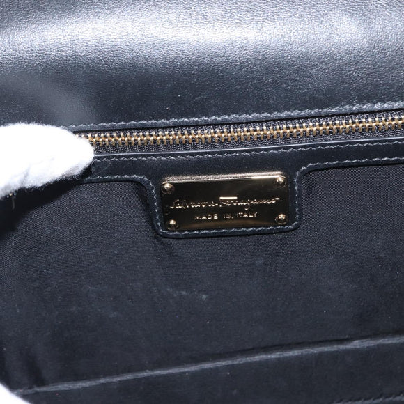 Salvatore Ferragamo Vala Chain Shoulder Bag Enamel Black Gold Auth 154685