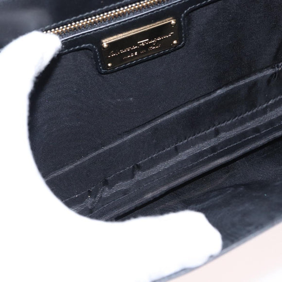 Salvatore Ferragamo Vala Chain Shoulder Bag Enamel Black Gold Auth 154685