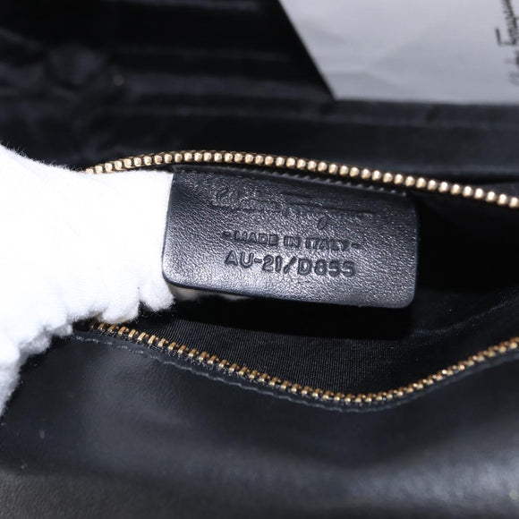 Salvatore Ferragamo Vala Chain Shoulder Bag Enamel Black Gold Auth 154685