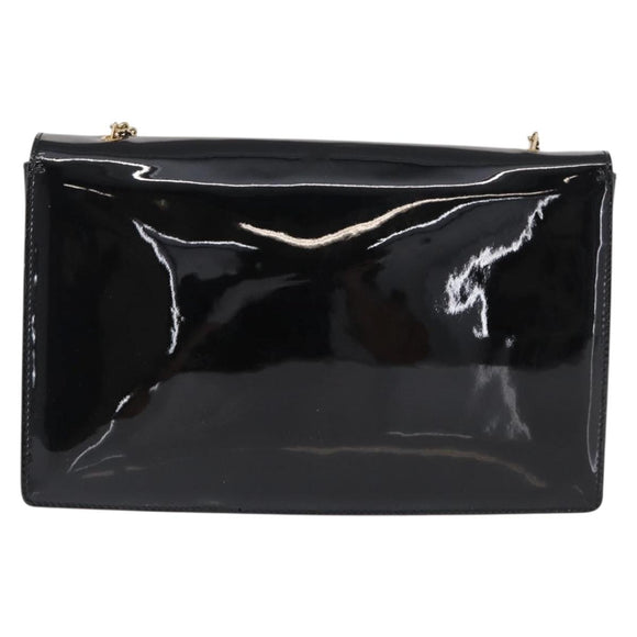Salvatore Ferragamo Vala Chain Shoulder Bag Enamel Black Gold Auth 154685