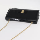 Salvatore Ferragamo Vala Chain Shoulder Bag Enamel Black Gold Auth 154685-6