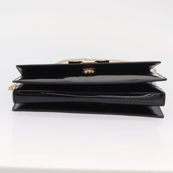 Salvatore Ferragamo Vala Chain Shoulder Bag Enamel Black Gold Auth 154685