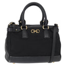 Salvatore Ferragamo Gancini Hand Bag Nylon 2way Black Gold Auth 154686-1