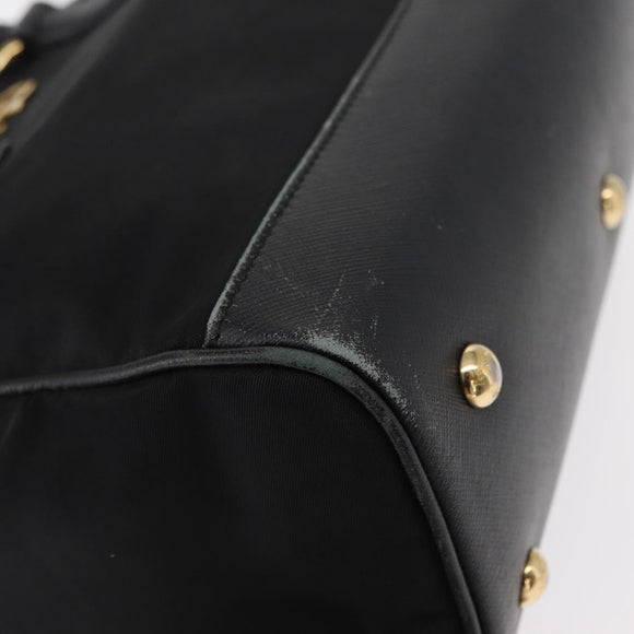 Salvatore Ferragamo Gancini Hand Bag Nylon 2way Black Gold Auth 154686