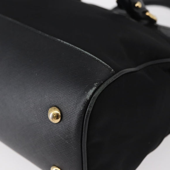 Salvatore Ferragamo Gancini Hand Bag Nylon 2way Black Gold Auth 154686