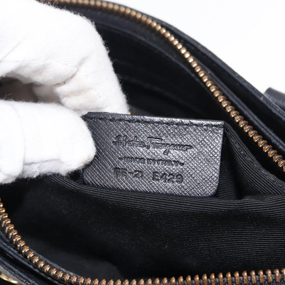 Salvatore Ferragamo Gancini Hand Bag Nylon 2way Black Gold Auth 154686