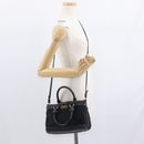 Salvatore Ferragamo Gancini Hand Bag Nylon 2way Black Gold Auth 154686-24