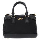 Salvatore Ferragamo Gancini Hand Bag Nylon 2way Black Gold Auth 154686-13