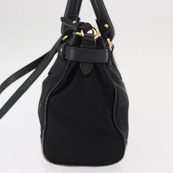Salvatore Ferragamo Gancini Hand Bag Nylon 2way Black Gold Auth 154686