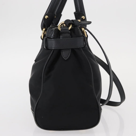 Salvatore Ferragamo Gancini Hand Bag Nylon 2way Black Gold Auth 154686