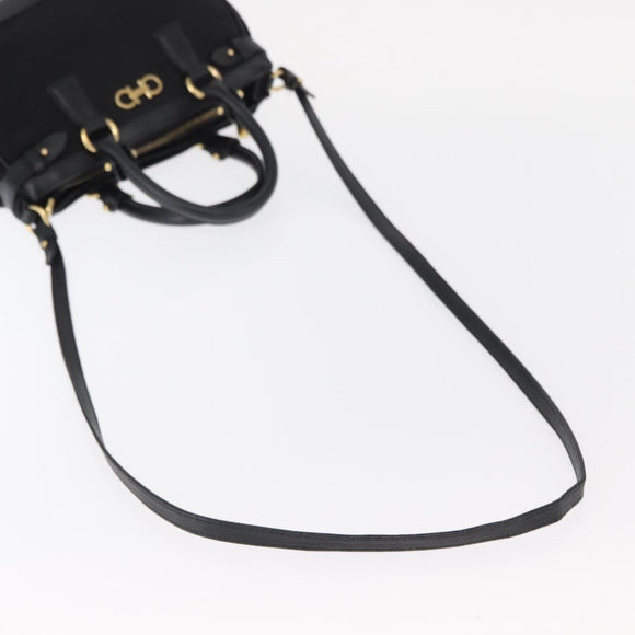 Salvatore Ferragamo Gancini Hand Bag Nylon 2way Black Gold Auth 154686