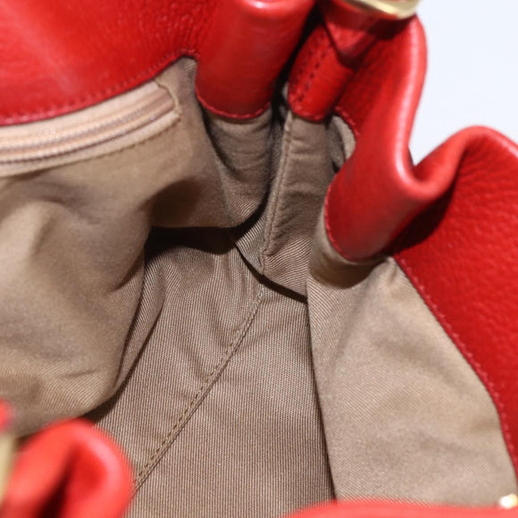 Salvatore Ferragamo Gancini Shoulder Bag Leather Red Gold Auth 154687