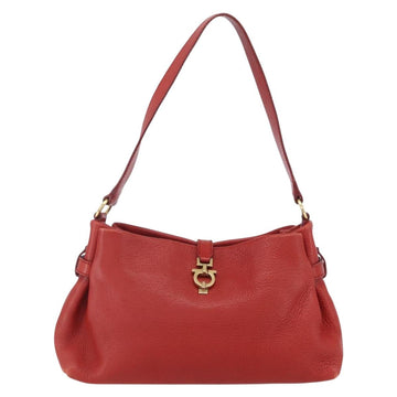 Salvatore Ferragamo Gancini Shoulder Bag Leather Red Gold Auth 154687 - 0