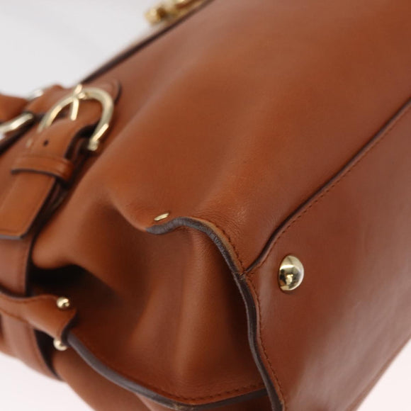 Salvatore Ferragamo Gancini Shoulder Bag Leather Brown Gold Auth 154688