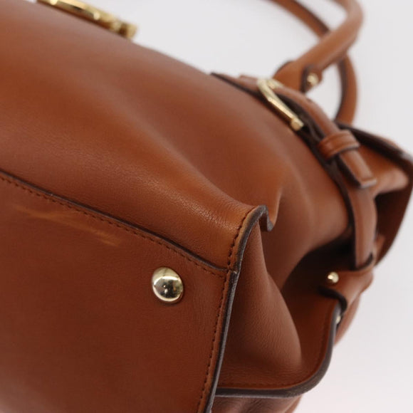 Salvatore Ferragamo Gancini Shoulder Bag Leather Brown Gold Auth 154688